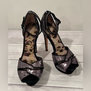 Sam Edelman black silver Sequin High Heels - Size 6
